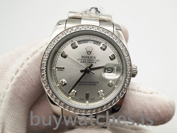 Rolex Day-date 118346 Zilvergrijs automatisch horloge met 36 mm diamanten