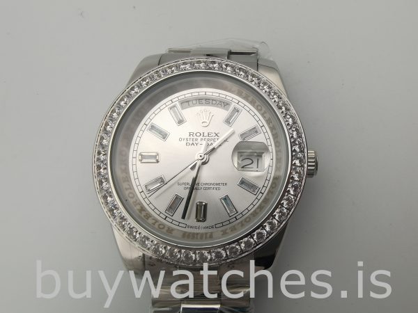 Rolex Day-Date 228349RBR Herenhorloge met zilveren wijzerplaat van 40 mm