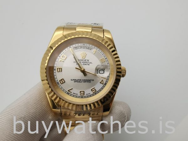 Rolex Day-Date II 218238 Herenhorloge met zilveren wijzerplaat, 41 mm