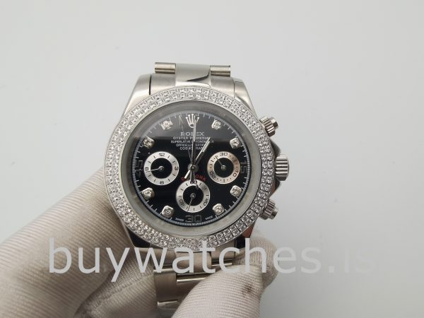Rolex Daytona Diamant dameshorloge met zwarte wijzerplaat van 40 mm