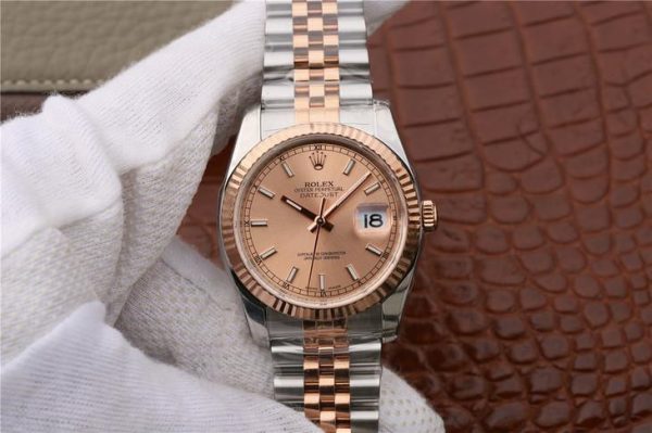 Rolex Datejust 116231 Replica Rosé gouden wijzerplaat dames 36 mm horloge