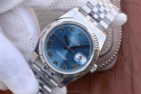 Rolex Datejust 116234 Replica Blauwe wijzerplaat 36 mm zilver dameshorloge